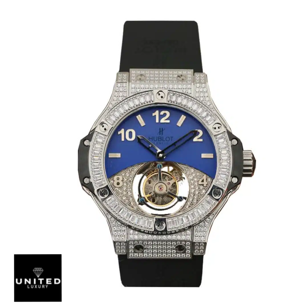 Hublot Classic Fusion 411.JX.1170.RX Hublot geneve tourbillion with diamond blue dial replica analog view