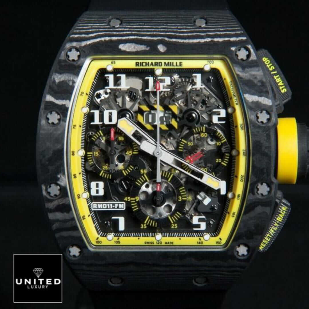 Richard Mille RM 11-03 Richard Mille Black Yellow Dial Carbon Replica front view