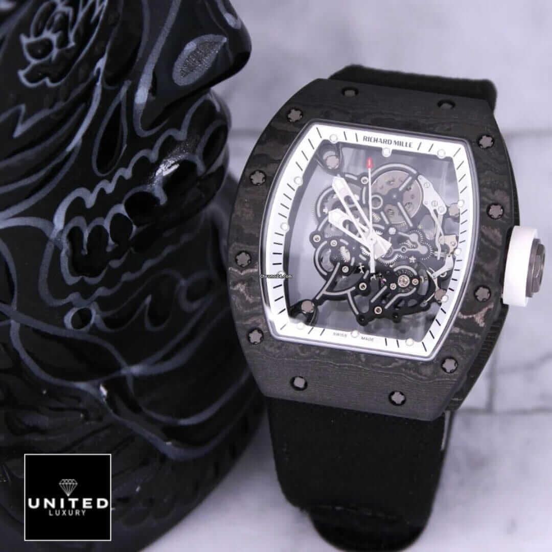 Richard Mille RM 055 Richard Mille White Dial Black Bezel Replica front view