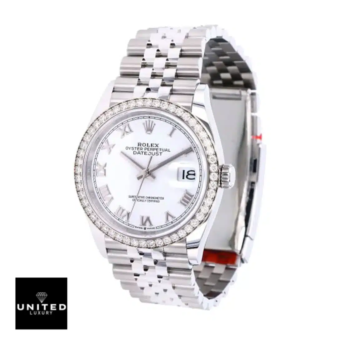 Rolex Datejust 126284RBR Rolex datejust with white background standing on its side