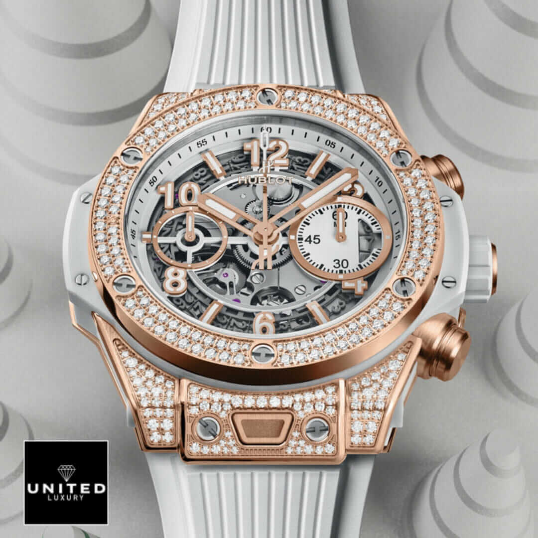 Hublot Big Bang Unico 441.OM.1180.RX HUblot White Diamond Bezel Rubber Bracelet Replica white background