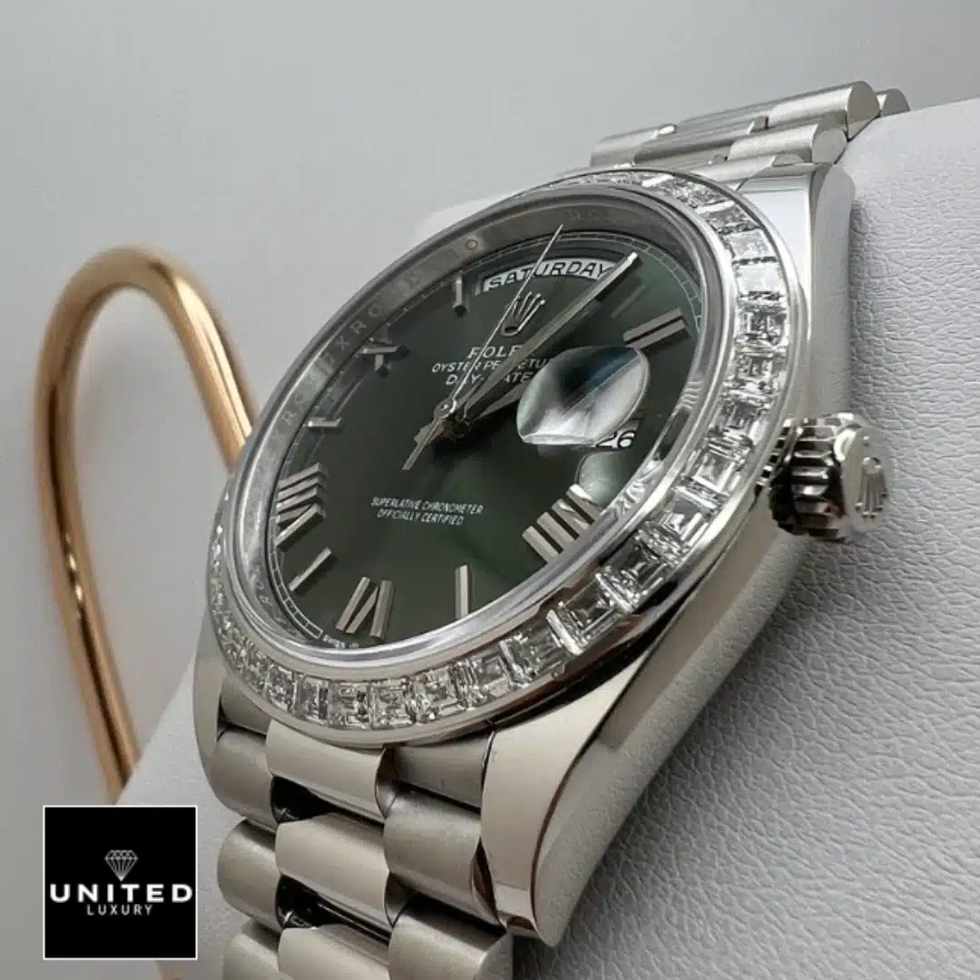 Rolex Day Date 228349RBR Replica Right Side Stainless Steel Crown Pusher