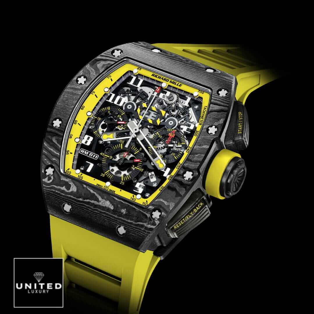 Richard Mille RM 11-03 Richard Mille Black Bezel Yellow Bracelet Replica black background