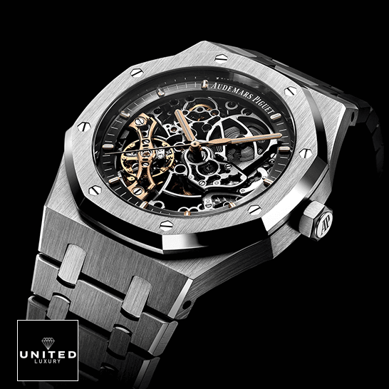 AP Royal Oak Audemars Piguet Royal Oak Steel Skeleton Dial Replica black background