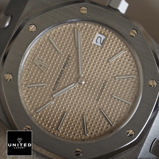 Audemars Piguet Royal Oak 14802ST Audemars Piguet Royal Oak Rose Gold Dial Steel Bezel Replica front view