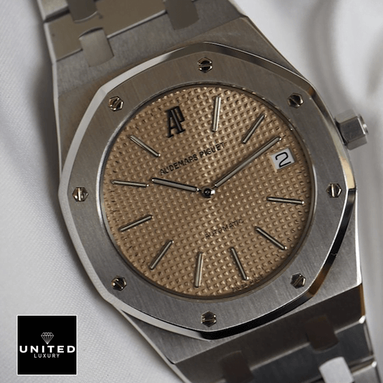 Audemars Piguet Royal Oak 14802ST Audemars Piguet Royal Oak Rose Gold Dial Steel Replica front view white background