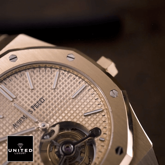 Royal Oak Tourbillon 26515OR.OO.1220OR.01 Extra-Thin Replica audemars piguet royal oak tourbillon extra plat dial left Audemars Piguet Royal Oak Tourbillion Replica black background