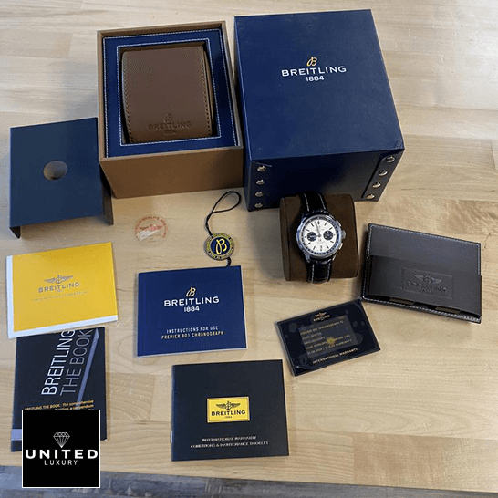 Breitling AB0118221G1P1 White Dial Replica next to box