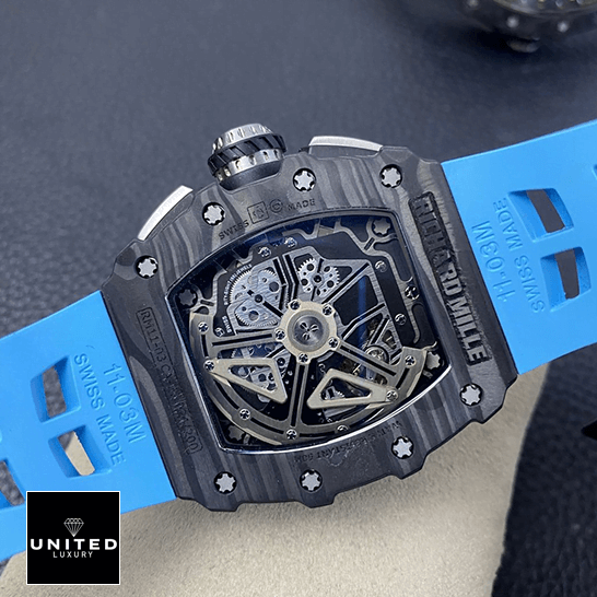 Richard Mille RM 11-03 Richard Mille RM01103 Carbon Case Blue Rubber Bracelet Replica upside view