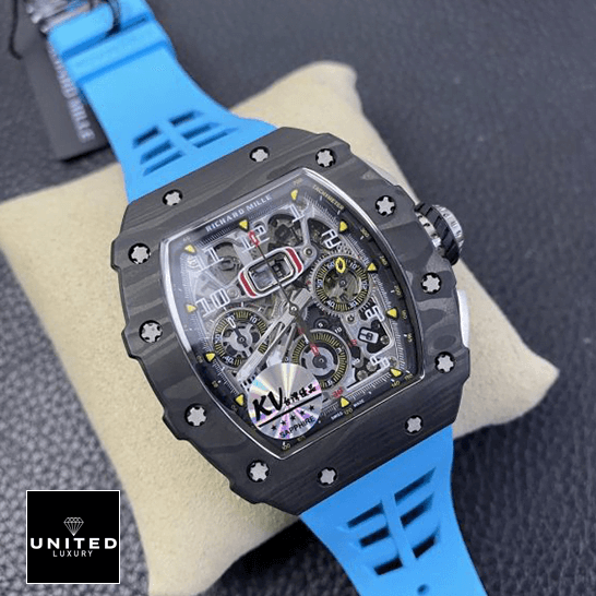 Richard Mille RM 11-03 Richard Mille RM01103 Blue Rubber Bracelet Black Dial Replica on the stand