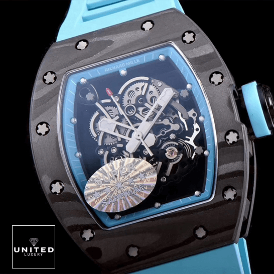 Richard Mille RM 055 Richard Mille RM055 Carbon Bezel Skeleton Dial Replica black background