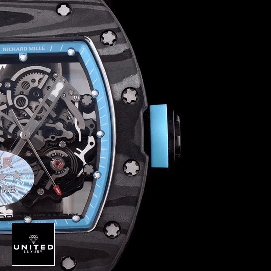 Richard Mille RM 055 Richard Mille RM055 KVV2 Carbon Case Blue Skeleton Dial Replica black bakground