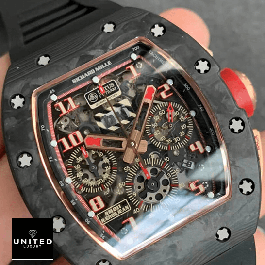 Richard Mille RM 011 Richard Mille RM011 Romain Lotus F1 Rose Gold Replica black dial