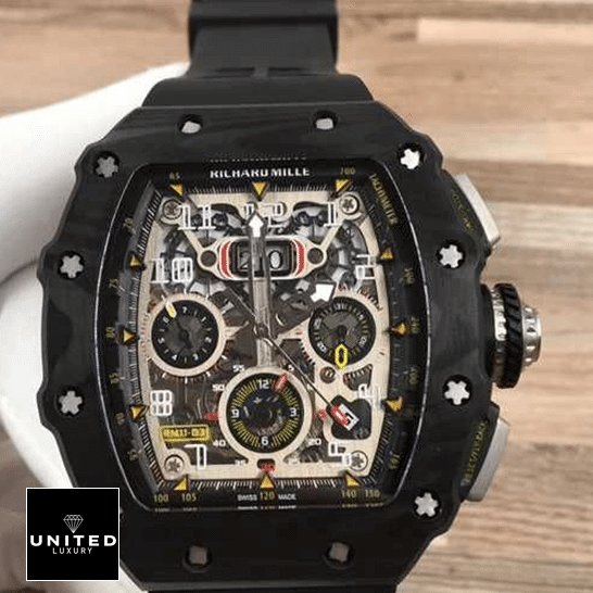 Richard Mille RM 11-03 Richard Mille RM11-03 White Dial Black Bezel Bracelet Replica on the hand