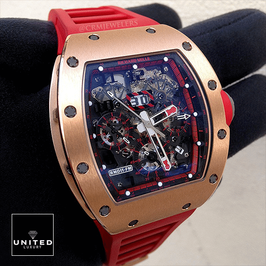 Richard Mille RM 011 Richard Mille RM011 Red Demon Hand Dial Black Dial Replica on the black glove hand