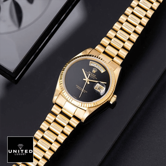 Rolex Day-Date 18038 "Onyx Dial" Authentic Replica Edition rolex day date onyx dial 18038 bulang jubilee replica left