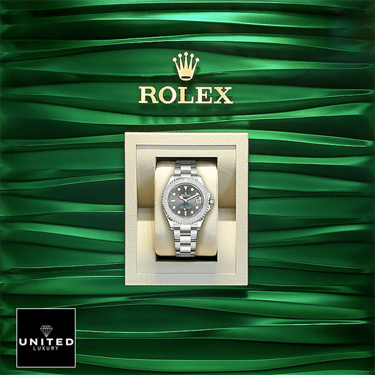 Rolex Yacht-Master 268622 "Rhodium Dial" Ultra Detailed Clone rolex yacht master 268622 steel platinum automatic grey rhodium dial replica box unitedluxurynet 1 Rolex Yacht Master 268622 Steel Grey Dial Replica green background