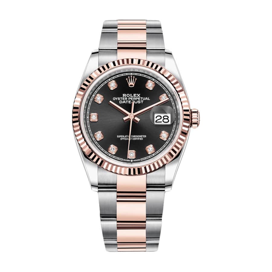 rolex-datejust-126231-36mm-rose-gold-everose-gold-diamond-dial Rolex Datejust 126231 Black Diamond Dial Clone Edition - Image 1