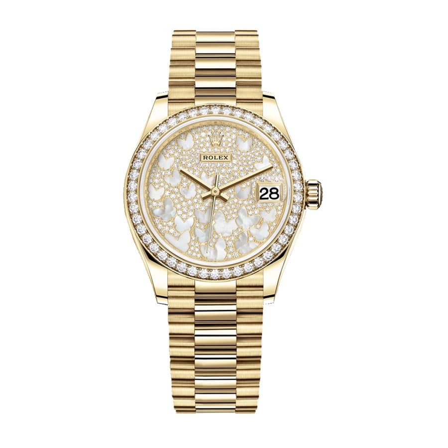 rolex-datejust-31mm-278288rbr-yellow-gold-and-diamond-automatic-mother-pearl-butterfly-dial Rolex Datejust 278288RBR “Butterfly” Masterpiece Replica - Image 1