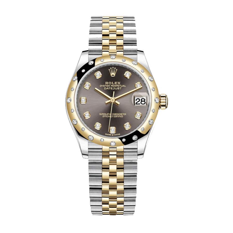 rolex-datejust-31mm-278343rbr-yellow-gold-steel-automatic-grey-with-diamond-dial Rolex Datejust 278343RBR Champagne Roman Dial Ultra Realistic Replica - Image 1