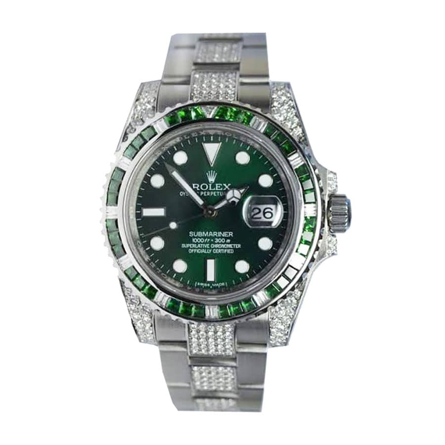 rolex-submariner-hulk-116610lv-diamond-green-dial-iced-out-replica Rolex Submariner 116610LV “Hulk Iced Out” Premium Replica 1:1 - Image 1