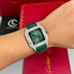 Cartier Santos De Cartier WSSA0062 Green Dial Custom Full Moissanite – Handcrafted Diamod - Image 4