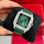 Cartier Santos De Cartier WSSA0062 Green Dial Custom Full Moissanite – Handcrafted Diamod - Image 3