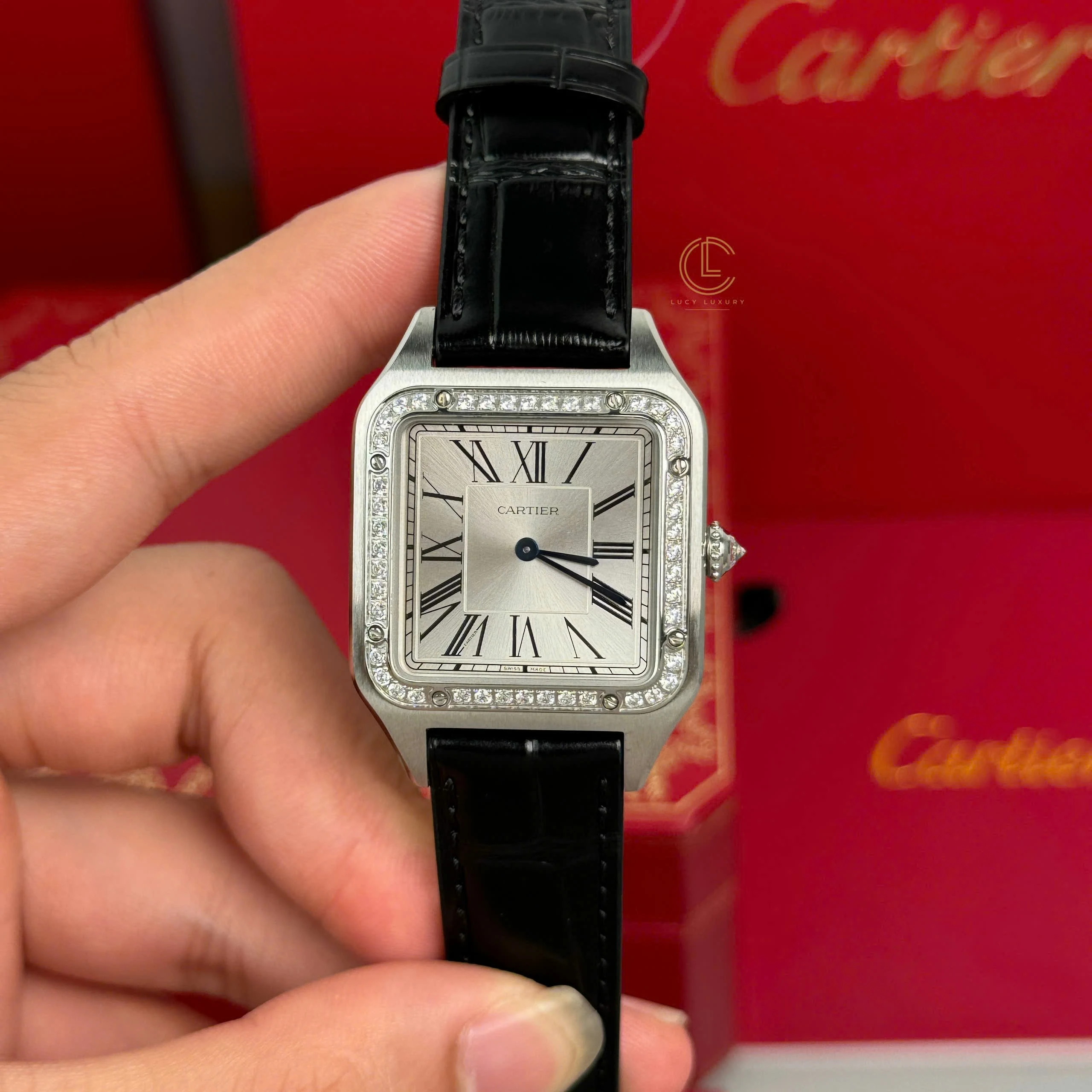 lucyluxury-vn-w7CtCPBApK Cartier Santos – Dumont White Dial Benzel Swarovski 38mm x 27.5mm Steel – VIP VERSION - Image 1