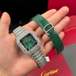 Cartier Santos De Cartier 39.8mm Green Dial Full Moissanite Hongkong –  Customize Diamod - Image 2