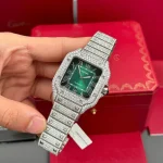 Cartier Santos De Cartier 39.8mm Green Dial Full Moissanite Hongkong –  Customize Diamod - Image 4