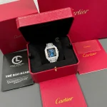 Cartier Santos De Cartier 39.8mm Blue Dial Full Moissanite HongKong –  Customize Diamod - Image 11