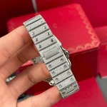 Cartier Santos De Cartier 39.8mm Blue Dial Full Moissanite HongKong –  Customize Diamod - Image 10