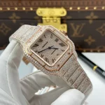 Cartier Santos de Cartie Larger Full Diamond Rose Gold 39.8mm – Handcrafted Diamod - Image 4