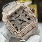 Cartier Santos de Cartie Larger Full Diamond Rose Gold 39.8mm – Handcrafted Diamod - Image 5