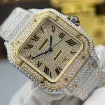 Cartier Santos de Cartie Larger Full Diamond Demi Yellow Gold 39.8mm – Handcrafted Diamod - Image 5