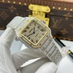 Cartier Santos de Cartie Larger Full Diamond Demi Yellow Gold 39.8mm – Handcrafted Diamod - Image 4