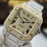 Cartier Santos de Cartie Larger Full Diamond Demi Yellow Gold 39.8mm – Handcrafted Diamod - Image 6