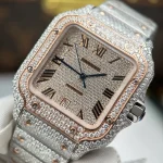 Cartier Santos de Cartie Larger Full Diamond Demi Rose Gold 39.8mm – Handcrafted Diamod - Image 6