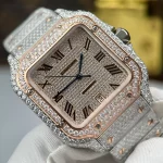 Cartier Santos de Cartie Larger Full Diamond Demi Rose Gold 39.8mm – Handcrafted Diamod - Image 5