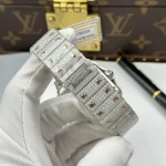 Cartier Santos de Cartie Larger Full Diamond Demi Rose Gold 39.8mm – Handcrafted Diamod - Image 8