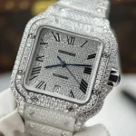 Cartier Santos de Cartie Larger Full Diamond 39.8mm – Handcrafted Diamod - Image 6
